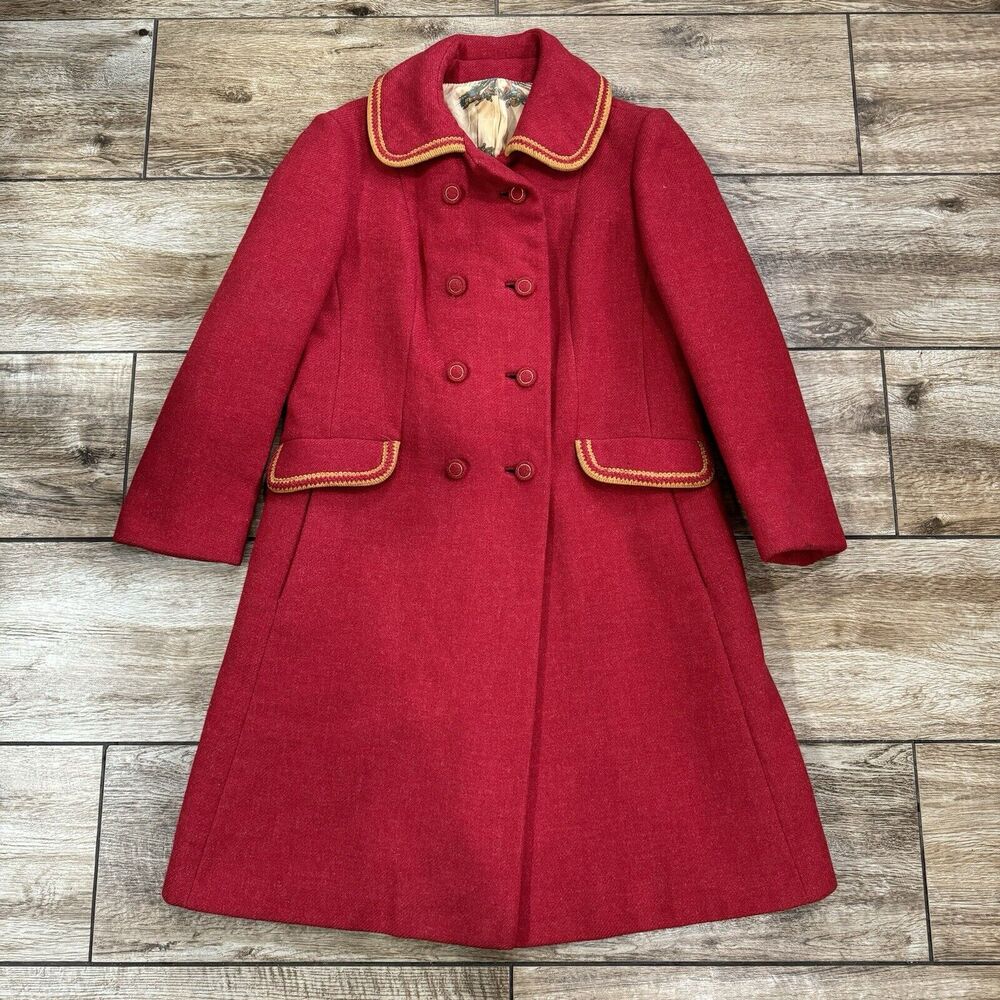 Vintage Red Wool Double Breast Coat Lined 1950s 1960s - Picture 2 of 15